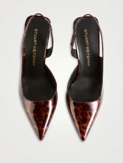 Vinnie Patent Leather Slingback Pumps In Tortoise Print