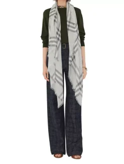 Wide Check Wool Scarf