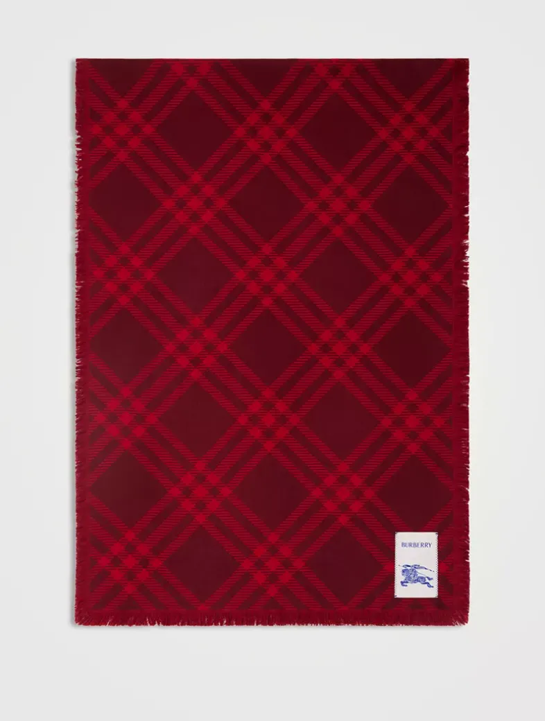 Wide Check Wool Silk Scarf
