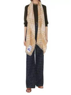 Wide Check Wool Silk Scarf