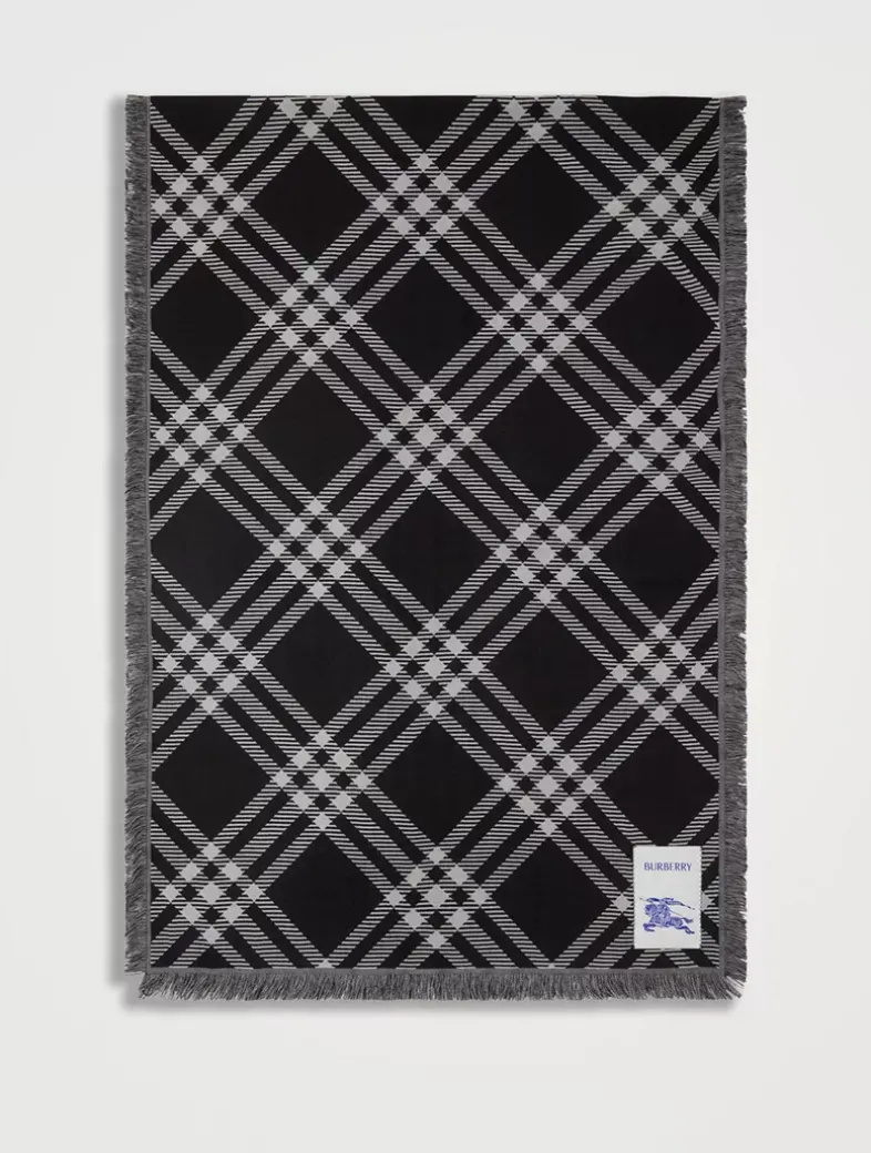 Wide Check Wool Silk Scarf