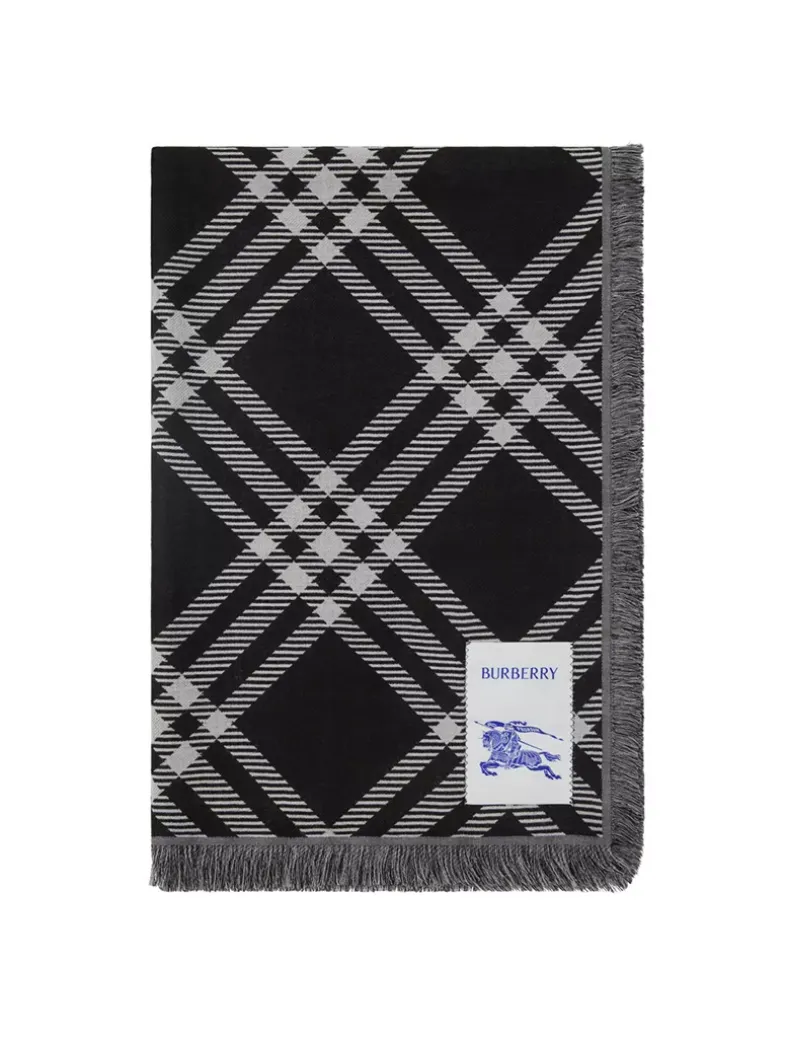 Wide Check Wool Silk Scarf