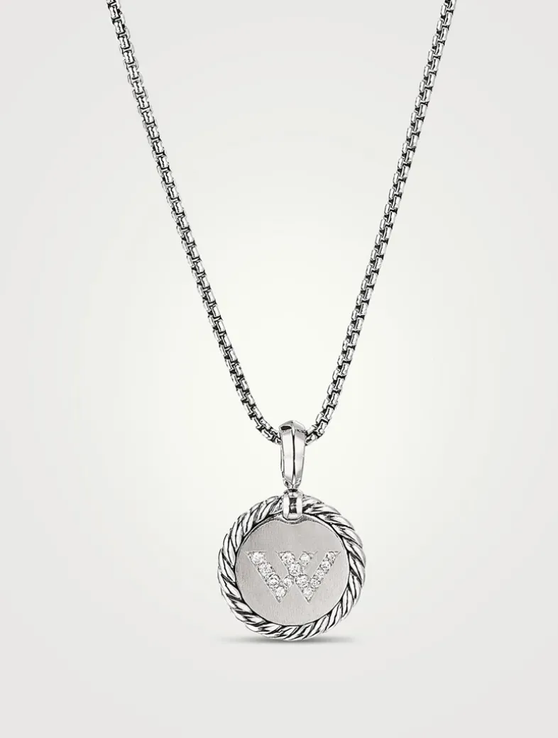 W Initial Charm In Sterling Silver With Pavé Diamonds