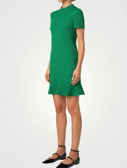 Wool Tricotine Short-Sleeve Mini Dress