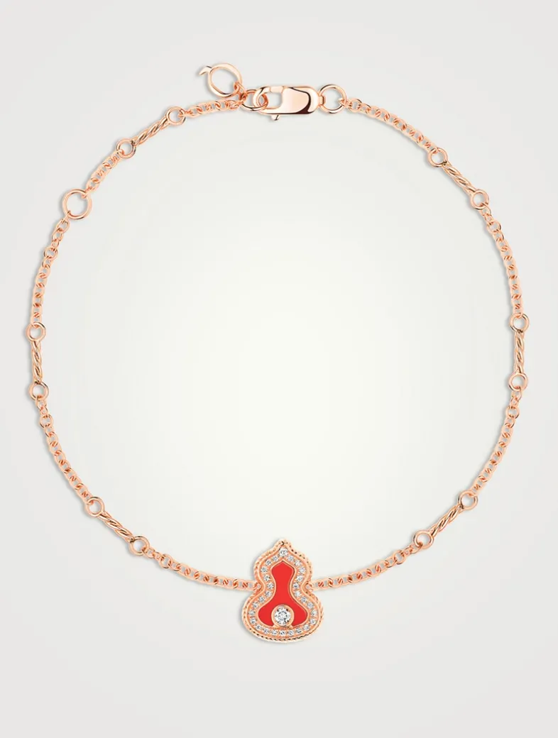 Wulu 18K Rose Gold Bracelet With Red Agate And Diamonds