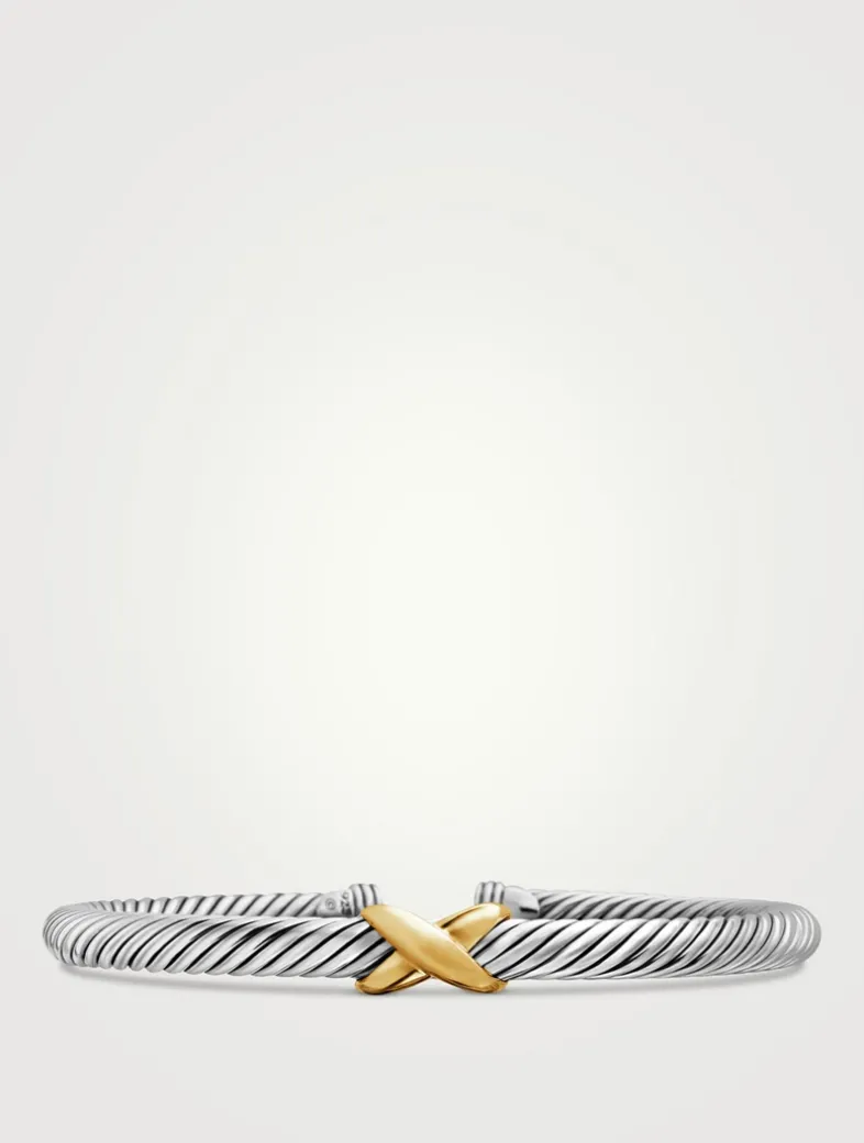 X Classic Cable Station Bracelet In Sterling Silver With 14k Yellow Gold, 5mm