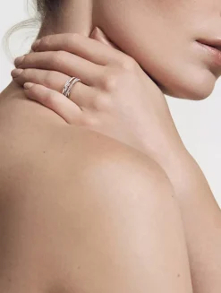 X Crossover Band Ring In Sterling Silver With Pavé Diamonds