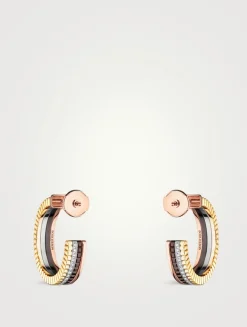 XS Motif Quatre Classique 18K Gold Hoop Earrings With Brown PVD And Diamonds
